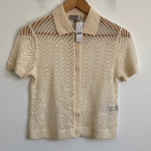J. Crew Women's Sheer pointelle button-up short-sleeve cardigan in cashmere XS - Picture 2 of 6